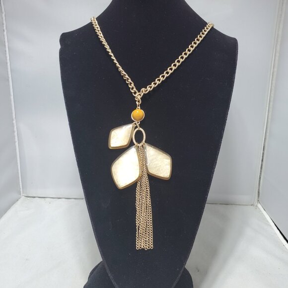Vetta gold chain necklace consists of a mustard yellow spherical beads - Picture 1 of 7
